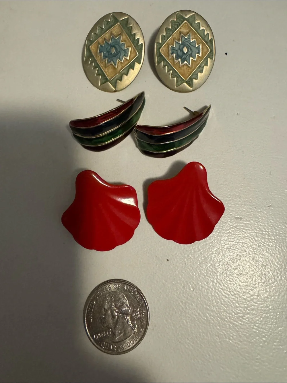 Vintage Mixed Women's Earring Set in Red, Green, Blue
